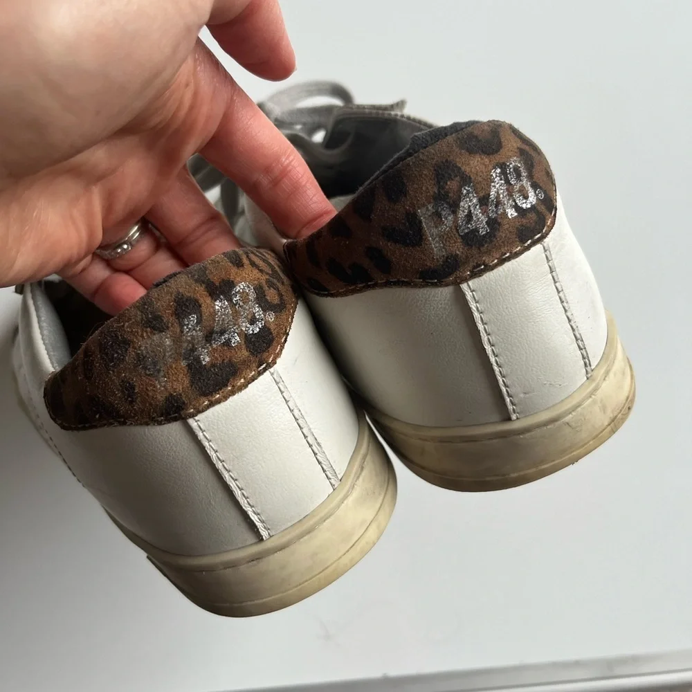P448 White Sneakers with Leopard Accent